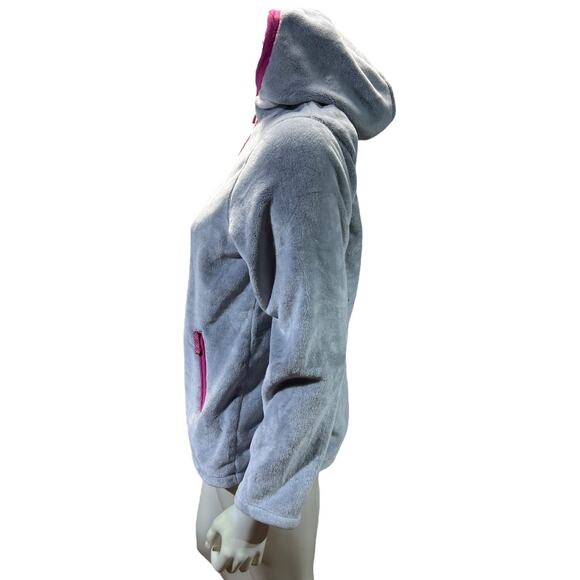 Lands' End Girls' Fleece Zip-Up Jacket XL (16+) Grey with Pink Accents Cozy - Picture 4 of 6